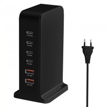 [GaN Tech] 200W 6-Port USB Charger 4USB-C+2USB-A QC PD Fast Charging Desktop Charging Station EU Plug for iPhone 15 14 13 for Huawei Mate60 Pro for Samsung Galaxy S23 for Xiaomi 13pro