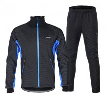 ARSUXEO Winter Triple Composite Fleece Cycling Jersey Suit Set Waterproof Windbreaker Coat+Trousers Biking Supply COD