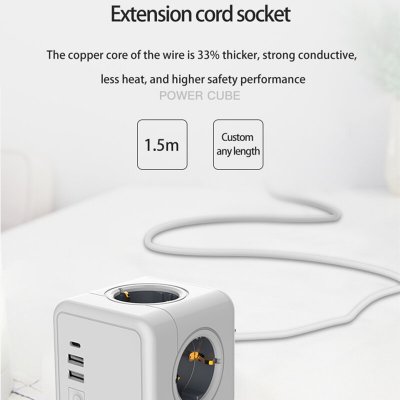 3-IN-1 Wired German/EU Wall Socket Power Strip with AC Outlets/USB/USB-C Charger Adapter Overload Protection Socket with On/Off Switch COD