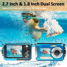HD368 2.7K 48MP Full HD Underwater Digital Camera 10FT Waterproof Dual Screen 16X Digital Zoom for Snorkelling Swimming