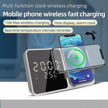 Bakeey 15W Wireless Charger with Alarm Clock Dispaly Temperature Reminder Fast Wireless Charging Pad for Qi-enabled Smart Phones for iPhone 15 15 Plus 15 Pro 15 Pro Max for Huawei Mate60 Pro for Samsu