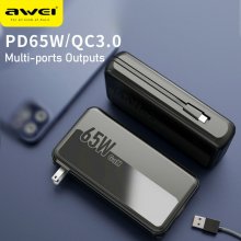 [GaN Tech] Awei PD65 65W 48.96Wh 13800mAh Power Bank External Battery Power Supply with 1 Input & 2 Outputs Fast Charging for iPhone 15 14 13 for Huawei Mate60 Pro for Samsung Galaxy Z Flip4 for Xiaom