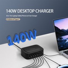 Bakeey i70 140W 8-Port USB PD Charger 4USB-A+4USB-C PD3.0 QC3.0 FCP SCP Fast Charging Desktop Charging Station EU Plug for iPhone 15 14 13 for Huawei Mate60 Pro for Samsung Galaxy Z Flip4 for Xiaomi 1