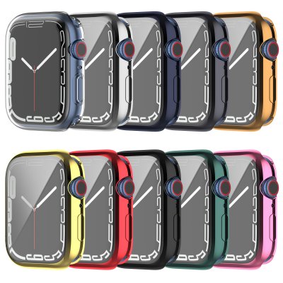 Bakeey Plating Shockproof Anti-Scratch Soft TPU + HD Clear Tempered Glass Full Cover Watch Case Cover for Apple Watch S7 41mm/ 45mm COD