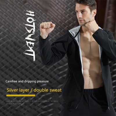 TENGOO Men\'s Sweat Sauna Hooded Jacket Stretch Breathable Sweat Absorbing Zip Up Sportswear Coat for Losing Weight Fitness COD