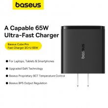 [GaN Tech] Baseus Cube Pro 65W 3-Port USB PD Charger 2USB-C+USB-A PD2.0 PD3.0 QC3.0 QC2.0 SCP FCP AFC PPS Fast Charging Wall Charger Adapter CN Plug for iPhone 13 14 15 15 Pro/Pro Max for Samsung Gala