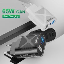USLION 65W GaN Wall Charger 33W USB-C PD PPS / 33W USB-A QC3.0 Fast Charging For iPhone 13 13 Mini For iPad Pro 2021 For Samsung Galaxy S22 Ultra MacBook Air M1