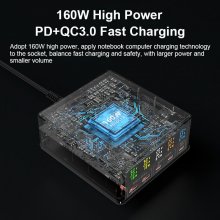 868H 160W 5-Port USB PD Charger Dual USB-A QC3.0+Dual PD65W Type-C+65W Type-C PD3.0 with 15W 10W 7.5W 5W Wireless Fast Charger for iPhone 14 14Pro 14Pro Max for Huawei Mate50 for Samsung Galaxy S23 fo