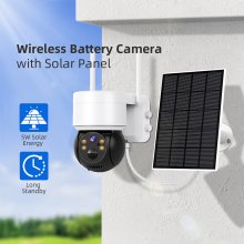 Hiseeu 1080P WiFi Camera with Solar Panel Outdoor PTZ IP Cam PIR Motion Detection Night Vision Two-way Audio 5X Zoom IP66 Waterproof Support TF Card Surveillance Camera