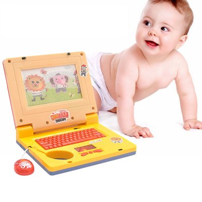 Kids Laptop Electronic Toys Educational Learning Computer Sound Rose Red Yellow Plastic Mouse Keyboard Fun Music COD