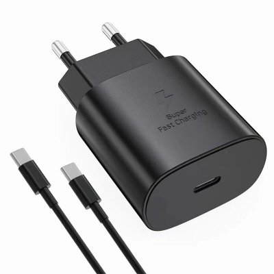 25W 1-Port USB Charger 25W USB-C PD Fast Charging Wall Charger Adapter EU Plug with 1M USB-C to USB-C Cable COD