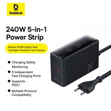 [GaN Tech] Baseus Digital Display 240W 5-Port USB PD Charger 3USB-C+USB-A+DC PD3.1 Fast Charging Desktop Charging Station EU Plug for iPhone 15 14 13 for Huawei Mate60 Pro for Samsung Galaxy S24 for X