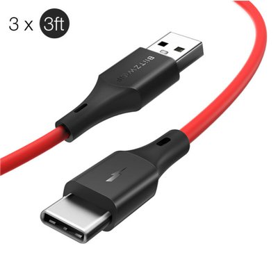 BlitzWolf® BW-TC15 QC3.0 3A USB Type-C Cable Fast Charging Data Sync Transfer Cord Line 6ft/1.8m For Samsung Galaxy Note 20 Huawei P40 Mi10 OnePlus 8