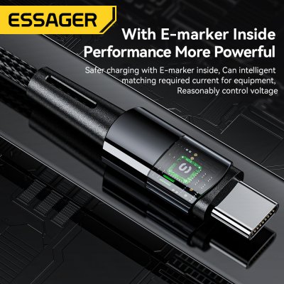 ESSAGER ES-X16 PD240W Type-C to Type-C Cable PD3.1 Fast Charging Data Transmission Tinned Copper Core Line 1M/2M Long for Huawei Mate50 for Samsung Galaxy S23 for Oppo Reno9 for Redmi K60