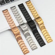 22mm Three-bead Trapezoidal Stainless Steel Watch Straps Smart Watch Band Replacement Strap COD
