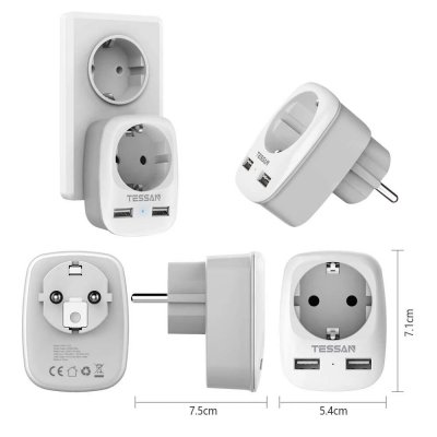 TESSAN TS-611-DE EU 3-in-1 4000W Wall Socket Extender with 1 AC Outlets/2 USB Ports 5V 2.4A Power Adapter Overload Protection Sockets for Home/Office COD