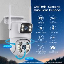 Hiseeu WS318 4K 6MP Wifi Surveillance Camera Dual Lens 4X Digital Zoom AI Human Detect IP66 Waterproof Wireless Outdoor Security PTZ IP Cameras EU Plug C