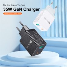 [GaN Tech] BK312 35W 2-Port USB PD Charger USB-A+USB-C PD QC3.0 PPS Fast Charging Wall Charger Adapter EU Plug for iPhone 15 14 13 for Xiaomi 14pro for Huawei Mate60 Pro for Samsung Galaxy S24