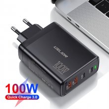 [GaN Tech] USLION 100W 4-Port USB PD Charger 2USB-A+2USB-C QC3.0 PD3.0 SCP FCP PPS Fast Charging Wall Charger Adapter EU Plug US Plug for iPhone 15 15 Plus 15Pro 15Pro Max for Huawei Mate60 Pro for Sa
