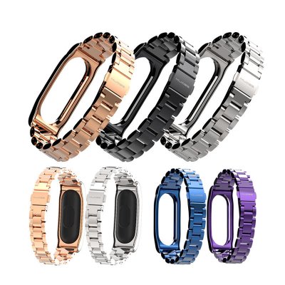 Mijobs Classic Three-bead Wristband Replacement Metal Watch Band for Xiaomi mi band 2 Smart Watch Non-original COD