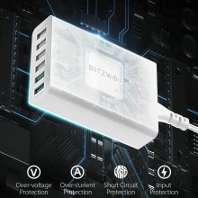 BlitzWolf® BW-S15 60W 6-Ports USB Charger Dual QC3.0 Desktop Charging Station Smart Charger EU Plug Adapter COD