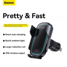Baseus BS-CM023 15W Wireless Charging Electric Car Phone Holder Air Vent Bracket Mount for iPhone 12 13 14 14 Pro for Huawei Mate50 for Samsung Galaxy S23 for Redmi K60 for Oppo Reno9