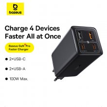 [GaN Tech] Baseus GaN6 Pro 100W 4-Port USB PD Charger 2USB-C+2USB-A PD3.0 QC3.0 SCP FCP AFC PPS Fast Charging Wall Charger Adapter EU Plug with 100W Type-C to Type-C 1M Cable
