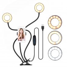 S2 Dual Ring Lights Fill Lights 3 Colors Adjustable Brightness USB Power Supply Live Selfie Lights with Phone Holder COD