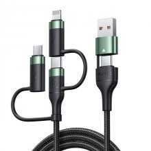 USAMS U62 60W 3 in 1 USB-A/Type-C to Type-C/Micro/iP Cable Fast Charging Data Transmission Braided Core Line 1.2M Long for iPhone 14 Pro for Huawei P50 for ViVo Y70s for Xiaomi Mi 13
