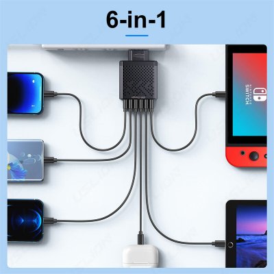 5V3A 6-Port USB Charger 6USB-A QC3.0 Fast Charging Wall Charger Adapter EU Plug for iPhone 15 14 13 for Xiaomi 14pro for Huawei Mate60 Pro for Samsung Galaxy S24