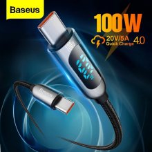 Baseus 100W LED Display Type-C to Type-C PD Power Delivery 2M Cable E-mark Chip Fast Charging Data Transfer Cord Line for Samsung Galaxy S21 Note S21 Iltra Huawei Mate 40 OnePlus 9 Pro for iPad Pro 20