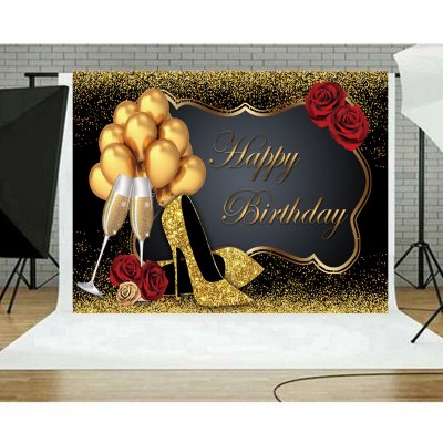 5x3FT 7x5FT 9x6FT High Heel Glass Golden Balloon Birthday Theme Photography Backdrop Background Studio P COD