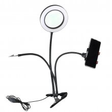 Flexible Arm Stepless Dimmable 3 Color Modes 10X LED Magnifying Lamp with Clamp COD