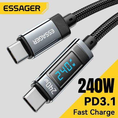 ESSAGER ES-X47 5A 240W Type-C to Type-C Cable Fast Charging Data Transmission Tinned Copper Core Line 1M/2M Long for iPhone 15 15 Plus for Huawei Mate60 Pro for Samsung Galaxy Z Flip4 for Xiaomi 13pro