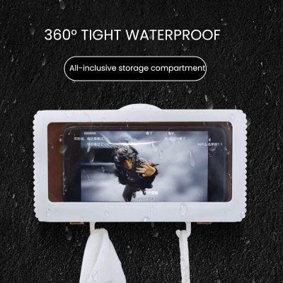 Bakeey Rotational Base HD Touch Screen Waterproof Phone Case with Hook Bathroom Wall Mounted Holder Storager Sealed Organizer COD