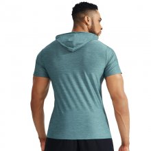 Men's Hooded Fitness T-shirt Quick Dry Sweat Elastic Sport Shirt Men Gym Exercise Sport Top for Outdoor Running Training COD