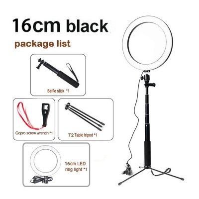 Yingnuost 5500K Dimmable Video Light 16cm LED Ring Lamp with Wrench Selfie Stick tripod for Youtube Tik Tok Live Streaming COD