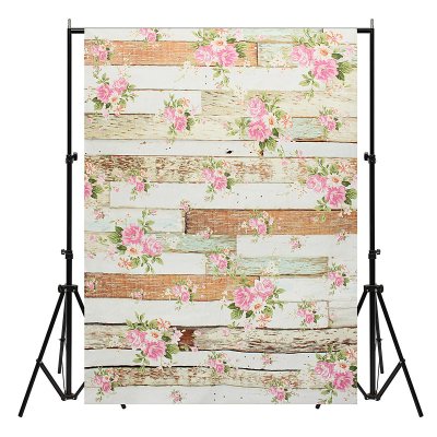 5x7FT Vintage Pink Flowers Wooden Floor Wall Photo Studio Background Backdrop Cloth COD