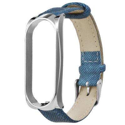 Bakeey 2-In-1 Comfortable Lightweight with Plating Watch Case Denim Texture PU Leather Watch Band Strap Replacement for Xiaomi Mi Band 6 / Mi Band 5 Non-Original