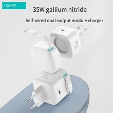 [GaN Tech] USAMS US-CC202 PD35W 2-Port USB PD Charger Dual 17.5W Type-C Fast Charging Wall Charger Adapter EU Plug for iPhone 15 15 Plus 15 Pro 15Pro Max for Huawei Mate60 Pro for Xiaomi 13pro for Sam