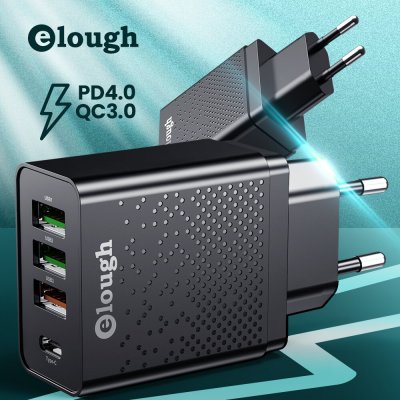 Elough 20W 4-Port USB PD Charger 3USB+Type-C QC3.0 PD4.0 Fast Charging Wall Charger Adapter EU Plug for iPhone 12 13 14 14Pro 14 Pro Max for Huawei P50 for Samsung Galaxy S22 for Oppo Reno9 for Redmi