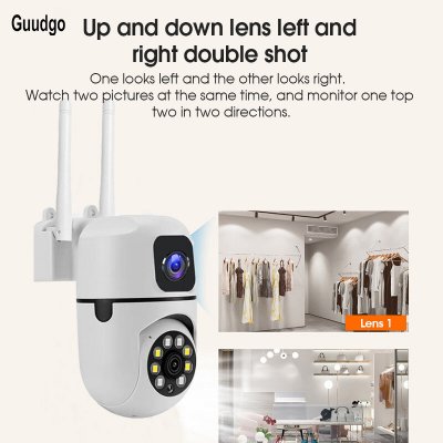 Guudgo 2MP 1080P Dual Llens WiFi Surveillance Camera 360° Panoramic HD Night Vision Humanoid Tracking Two-way Intercom Wireless CCTV IP Cameras APP Remote Control