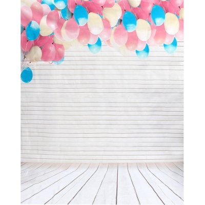 MOHOO 5x7FT Colorful Balloon Wood Floor Silk Backdrop Photography Background Studio Prop COD