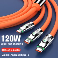 120W USB-A to iP/Type-C/Micro USB Cable Fast Charging Data Transmission Tinned Copper Core Line 1M Long for iPhone 11 12 13 14 14 Pro for Huawei Mate 50 for Samsung Galaxy S23 for Oppo Ren9 for Redmi