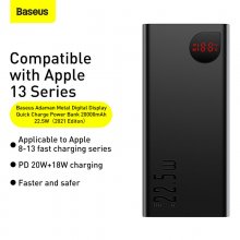Baseus Adaman 22.5W 20000mAh PD QC3.0 Dual Input Output Digital Display Quick Charge Power Bank for iPhone 13 / 13 Mini/ 13 Pro Max for Samsung Galaxy Note S20 ultra Huawei Mate40