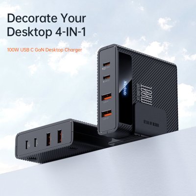 Mcdodo CH-1802 100W 4-Port USB PD Charger Dual Type-C+Dual USB-A PD QC3.0 FCP SCP AFC Apple 2.4A BC1.2 Fast Charging Desktop Charging Station EU Plug with 1.5M AC Cable