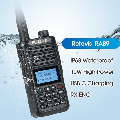 Retevis RA89 10W Walkie Talkie UV Dual Band Intelligent Noise Reduction IP68 Waterproof Long Range Two Way Radio Portable USB-C Charge Transceiver EU Plug