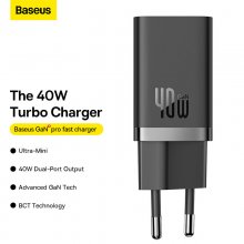 [GaN Tech] Baseus GaN5 Pro 40W 2-Port USB PD Charger Dual USB-C Fast Charging Wall Charger Adapter EU Plug for iPhone 15 14 13 for Huawei Mate60 Pro for Xiaomi 14pro for Samsung Galaxy S24
