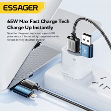ESSAGER ES-X49 3A 65W USB-A/Type-C to Type-C/iP Cable Fast Charging Data Transmission Copper Core Line 1M Long for iPhone 15 14 13 for Huawei Mate60 Pro for Samsung Galaxy Z Flip4 for Xiaomi 13pro