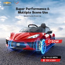 Funtok GT01A 12V 4.5AH 60W Kids Electric Ride on Car Licensed Chevrolet Corvette C8 4km/h Max Speed Safety Rechargeable Powered Electric Truck for 3-6 Years Old Kids with Wireless Remote Control Bluet